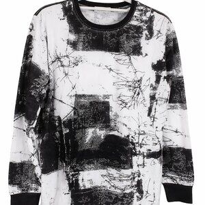 KLIEGOU Mens Small Black White Abstract Print Long Sleeve Streetwear Top